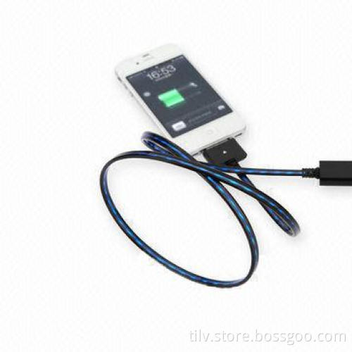 El flowing light cable for iPhone 4 with fast speed charge and sync data, 7 light color available